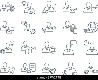 Businessman Icons Set. Entrepreneur, Businessperson, CEO, Owner. Editable Stroke. Simple Icons Vector Collection Stock Vector