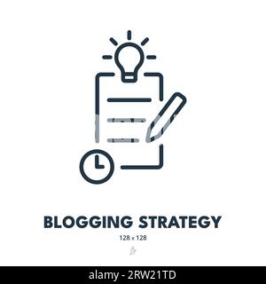 Blogging Strategy Icon. Blog, Content, Writing. Editable Stroke. Simple Vector Icon Stock Vector