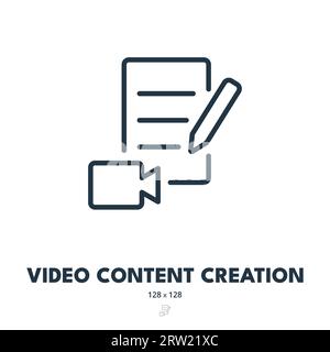 Video Content Creation Icon. Videography, Filmmaking, Cinematography. Editable Stroke. Simple Vector Icon Stock Vector