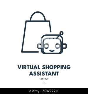 Virtual Shopping Assistant Icon. Chatbot, E-commerce, Robot. Editable Stroke. Simple Vector Icon Stock Vector