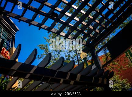 Looking up through open roof cover Stock Photo