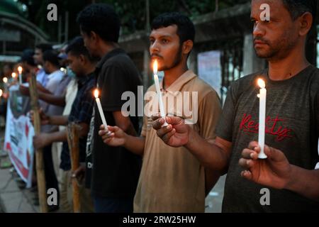 Activists of Youth Forum hold a rally and torch procession to mark International Democracy Day, in front of National Press Club in Dhaka, Bangladesh, on September 16, 2023 Credit: Mamunur Rashid/Alamy Live News Stock Photo