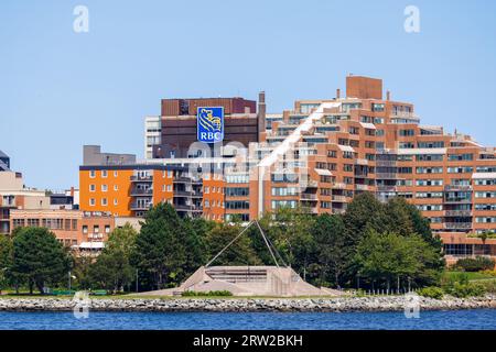 RBC Bank Banner at Downtown Halifax. Royal Bank of Canada is a major Canadian multinational banking and financial services companies. HALIFAX, NS Stock Photo