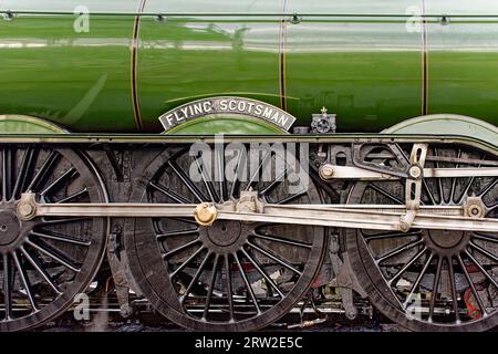 Flying Scotsman Steam Train at Boat of Garten Scotland driving wheels and logo Stock Photo