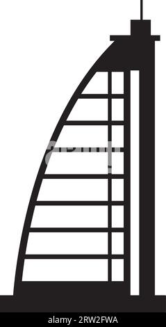 Simple black flat drawing of the BURJ AL ARAB, DUBAI Stock Vector