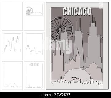 Chicago travel poster Cnc. laser cutting Vector Stock Vector
