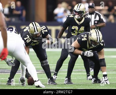 Metairie, USA. 04th Aug, 2023. Offensive guard Erik McCoy (78) and