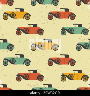 Seamless colorful retro cars pattern. Vector auto background. Stock Vector