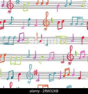 Seamless colorful music notes pattern. Watercolor musical background Stock Vector