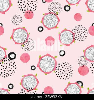 Seamless abstract pattern with dragon fruit slices. Stock Vector