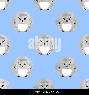 Seamless vector pattern with cute watercolor hedgehogs. Stock Vector
