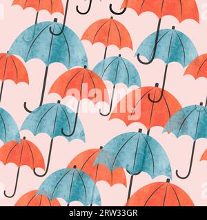 Watercolor umbrellas seamless pattern. Vector illustration, suitable for wallpaper, web page background Stock Vector