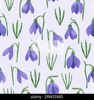 Seamless watercolor snowdrops pattern. Vector spring floral background. Stock Vector