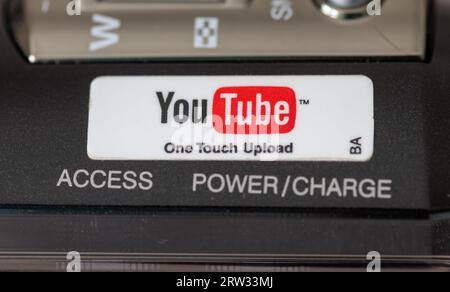 London. UK- 09.13.2023. The name sign and trademark of the American online video sharing and social media platform You Tube on a video recorder. Stock Photo
