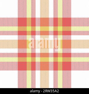 Plaid background vector of fabric textile pattern with a check texture seamless tartan in white and red colors. Stock Vector
