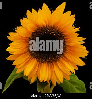 Helianthus annuus, the common sunflower, isolated on black background Stock Photo