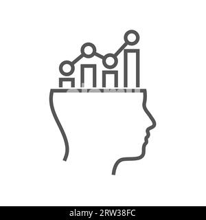 Bar chart inside human mind showing vector of mental growth in modern style. Analytical Thinking. Editable Stroke. EPS 10. Stock Vector