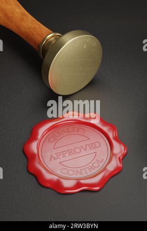 Close-up of Approved quality control wax seal. 3d illustration. Stock Photo