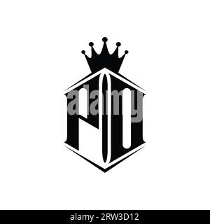 PO Letter Logo monogram hexagon shield shape crown with sharp style design template Stock Photo