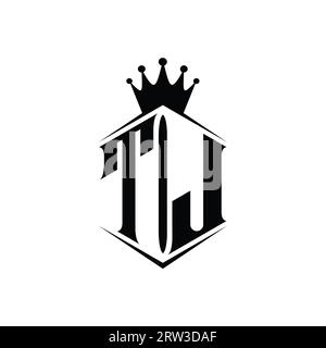 TJ Letter Logo monogram hexagon shield shape crown with sharp style design template Stock Photo