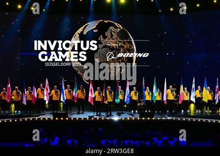 Dusseldorf, Germany. 16th Sep, 2023. Flags during the closing ceremony of Invictus Games 2023 at the Merkur Spiel-Arena in Dusseldorf. (Photo by DPPA/Sipa USA) Credit: Sipa US/Alamy Live News