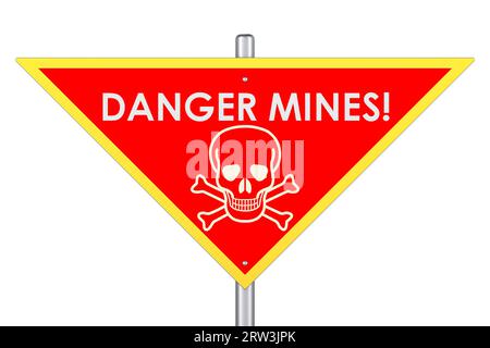 Danger mines sign, 3D rendering isolated on white background Stock Photo