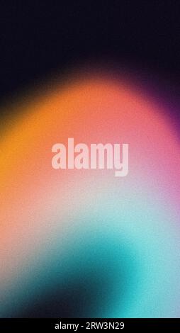 Grainy color gradient vertical background orange purple blue yellow pink glowing abstract shape black noise texture Stock Photo