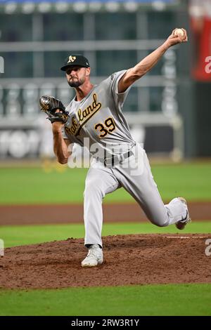 Oakland Athletics relief pitcher Kyle Muller (39) during the sixth inning of the MLB game between the Oakland Athletics and the Houston Astros on Wedn Stock Photo