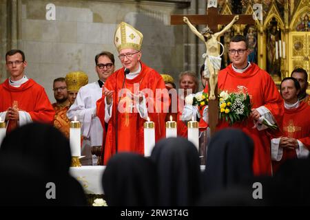 Cardinal Pietro Parolin celebrating Holy Mass on the feast of the Exaltation of the Holy Cross in St Martin's Cathedral in Bratislava, Slovakia. Stock Photo