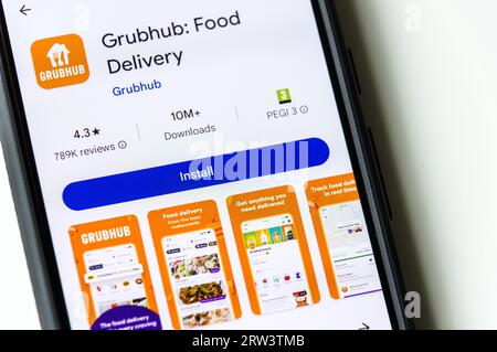 Grubhub prepared food delivery app on smartphone Stock Photo