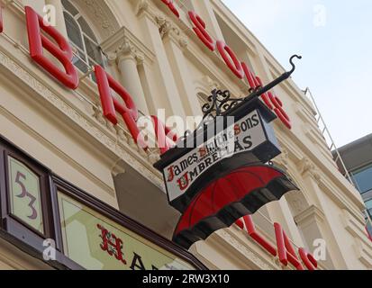 James Smith & Sons umbrellas, established 1830, Hazelwood House, 53 New Oxford St, London, WC1A 1BL Stock Photo