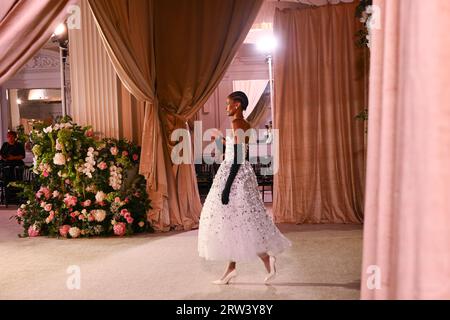 London, UK. 16 September 2023. Models rehearse before the Richard Quinn fashion show, held at the Andaz Hotel as part of London Fashion Week. Photo credit should read: Matt Crossick/Empics/Alamy Live News Stock Photo