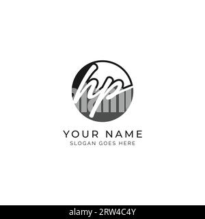H, P, HP Initial letter handwritten and signature vector image template in round shape log Stock Vector
