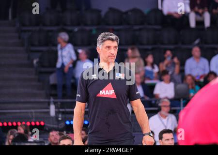 Rome, Italy. 16th Sep, 2023. Andrea Giani, the Head Coach of France during the match between France and Slovenia at the Men's Eurovolley 2023 Final Round Bronze Medal Match. Slovenia national team wins the Bronze Medal Match against France with a score 2-3 (Photo by Elena Vizzoca/SOPA Images/Sipa USA) Credit: Sipa USA/Alamy Live News Stock Photo