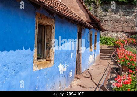 Historic cliff dwellings, Maison des rochers, in the Graufthal district, Eschbourg, Alsace, France Stock Photo