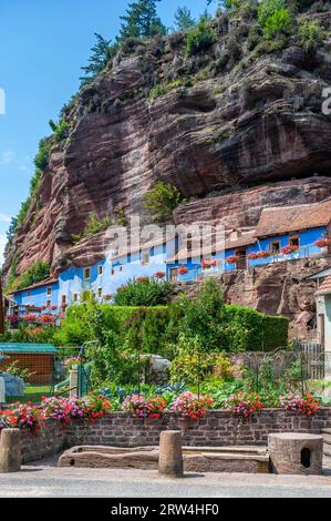 Historic cliff dwellings, Maison des rochers, in the Graufthal district, Eschbourg, Alsace, France Stock Photo