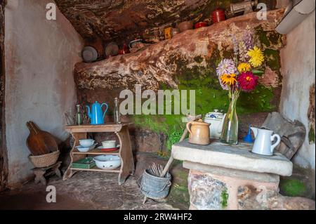 Interior of the historic cliff dwellings, Maison des rochers, in the Graufthal district, Eschbourg, Alsace, France Stock Photo