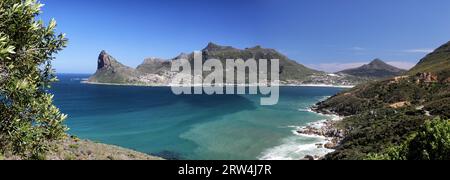 Panorama of Hout Bay, Cape Town, South Africa, seen from Chapmans Peak Drive Stock Photo