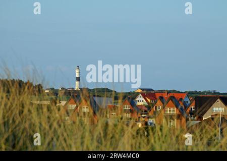 View over the dunes to the Kampen lighthouse Stock Photo