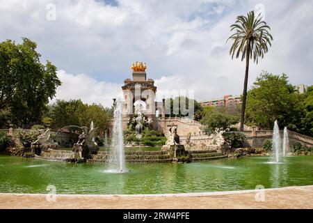 The Cascada monument with waterfall and fountain in Parc de la Ciutadella in Barcelona, Catalonia, Spain Stock Photo