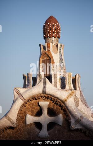 Top of the Casa del Guarda by Antoni Gaudi in Park Guell in Barcelona, Catalonia, Spain Stock Photo