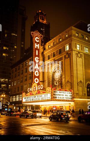 Chicago, NOVEMBER 27: Chicago theater is open for business on a rainy winter evening on November 22nd 2013 in Chicago, Illinois, USA Stock Photo