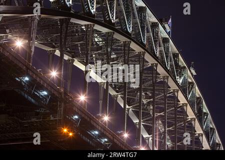 A closeup of Sydney Harbour Bridge at dusk on an autumn evening in Sydney, Australia Stock Photo