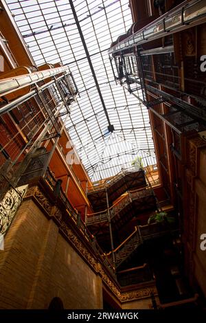 Los Angeles, USA, 14 July, 2014: The iconic art deco interior of the Bradbury Building in Downtown Los Angeles Stock Photo