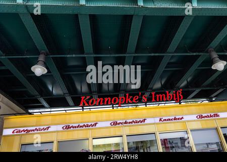 Konnopke's Imbissbuden, cult snack stand in Berlin's Prenzlauer Berg district. Konnopke's is considered the first snack stand in East Berlin, where Stock Photo