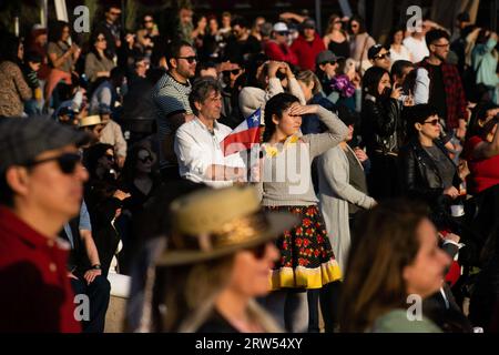 Santiago, Metropolitana, Chile. 16th Sep, 2023. People watch an equestrian performance during the Independence Day celebrations in Santiago, Chile. (Credit Image: © Matias Basualdo/ZUMA Press Wire) EDITORIAL USAGE ONLY! Not for Commercial USAGE! Stock Photo