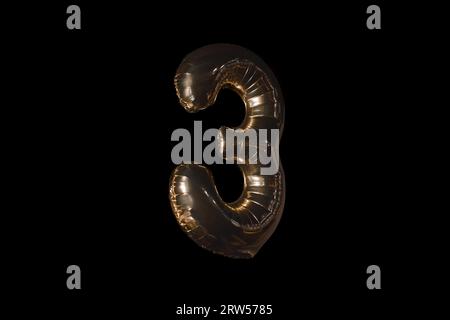 Number 3 three digits inflated from a bright yellow balloon air object ...
