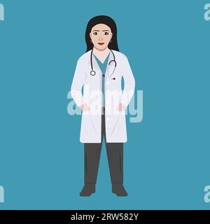 Medical concept of Professional Woman Doctor in white coat with stethoscope Stock Vector