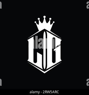 LG Letter Logo monogram hexagon shield shape crown with sharp style design template Stock Photo