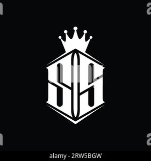 SS Letter Logo monogram hexagon shield shape crown castle geometric ...